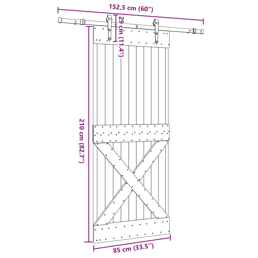 Schuifdeur NARVIK Naturel en Zwart 85 x 210 cm (152,5 cm)