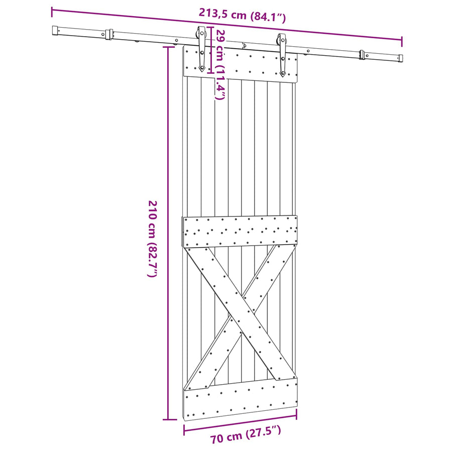 Schuifdeur NARVIK Naturel en Zwart 70 x 210 cm (213,5 cm)