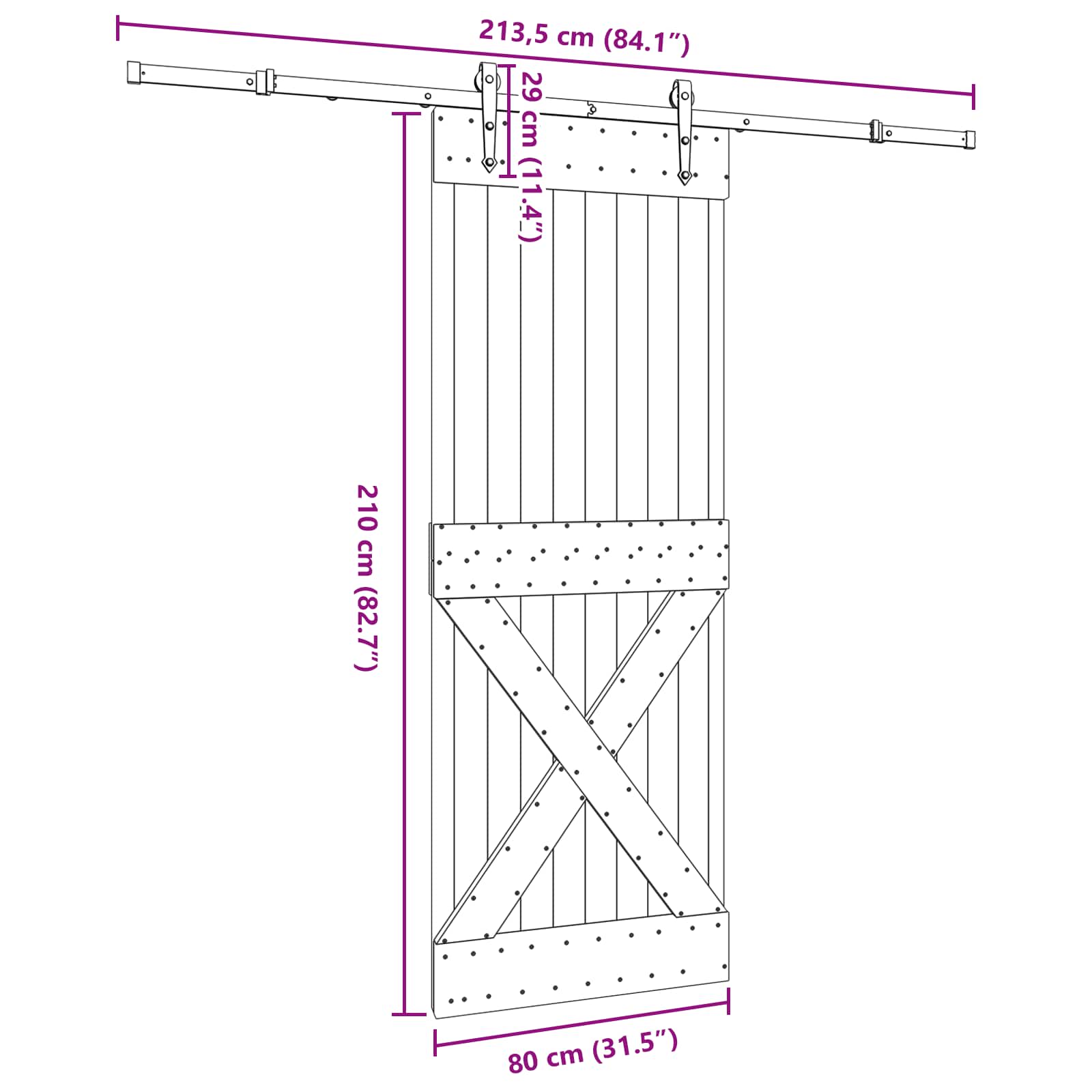 Schuifdeur NARVIK Naturel en Zwart 80 x 210 cm (213,5 cm)