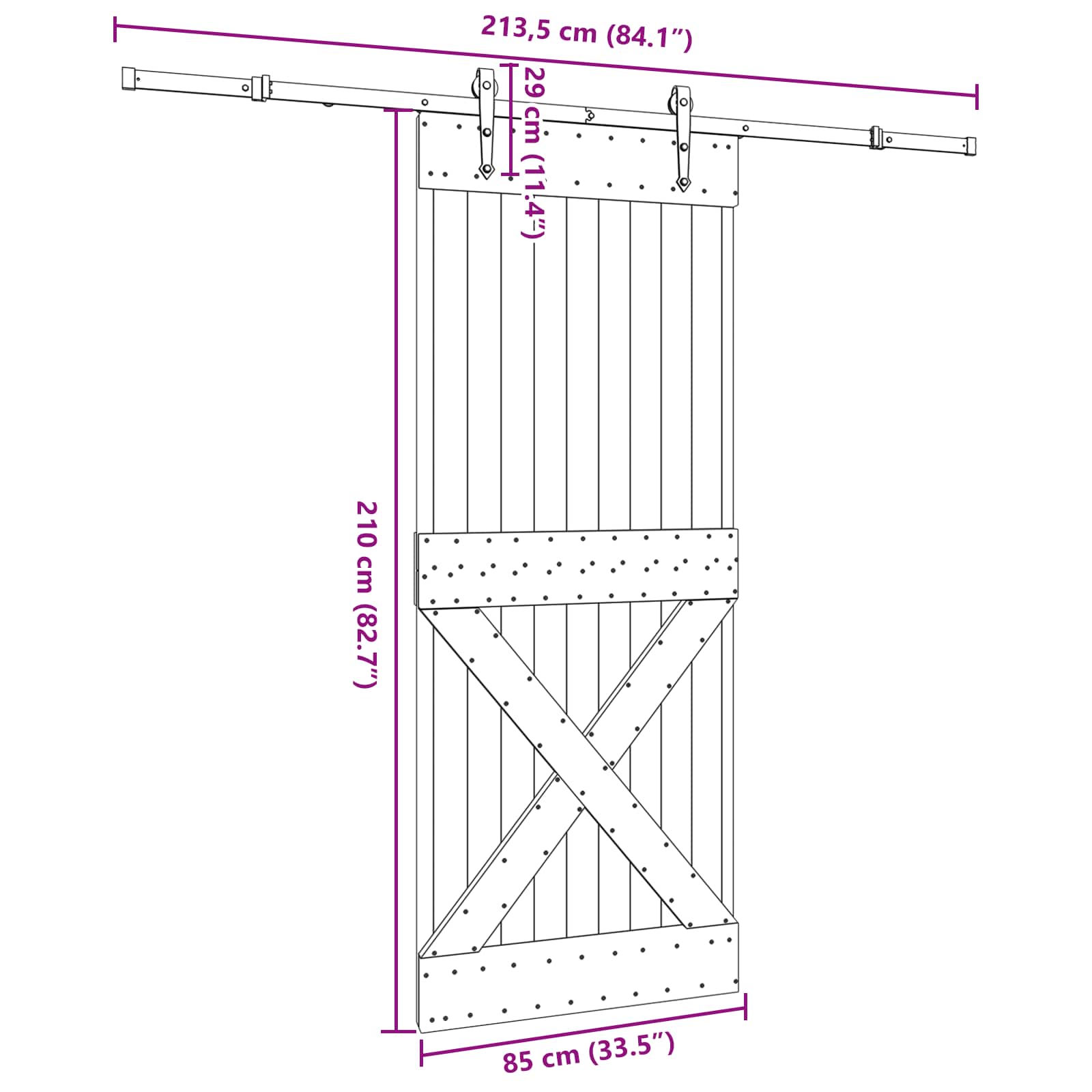 Schuifdeur NARVIK Naturel en Zwart 85 x 210 cm (213,5 cm)