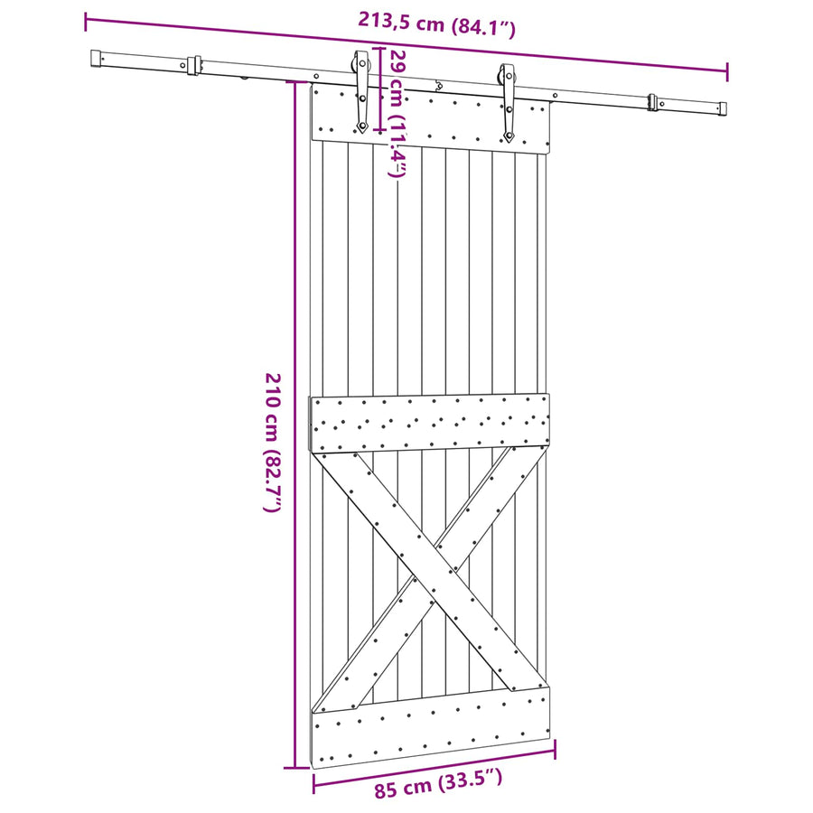 Schuifdeur NARVIK Naturel en Zwart 85 x 210 cm (213,5 cm)