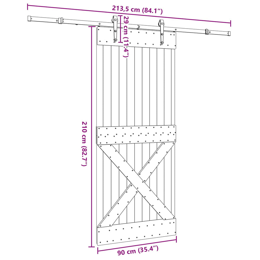 Schuifdeur NARVIK Naturel en Zwart 90 x 210 cm (213,5 cm)
