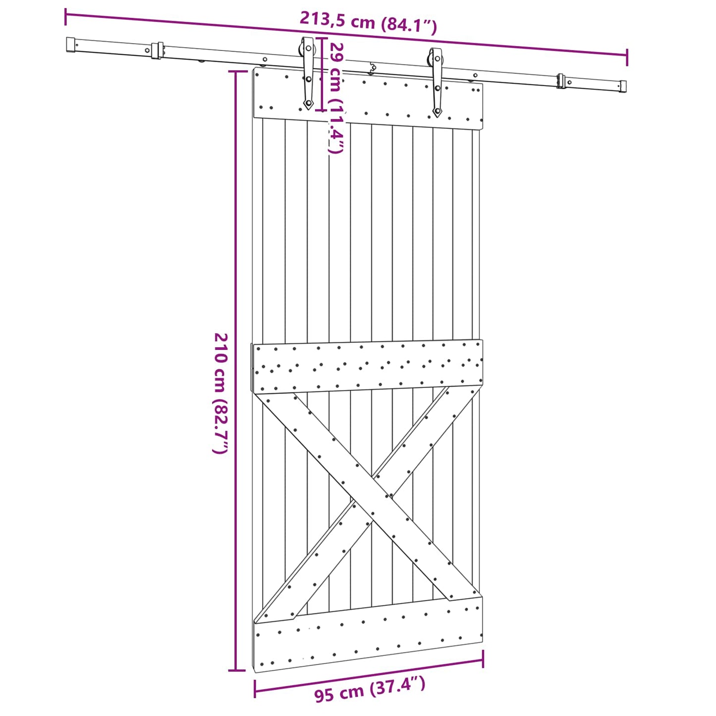 Schuifdeur NARVIK Naturel en Zwart 95 x 210 cm (213,5 cm)