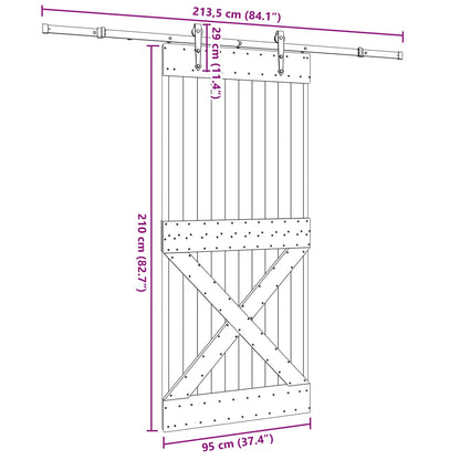Schuifdeur NARVIK Naturel en Zwart 95 x 210 cm (213,5 cm)