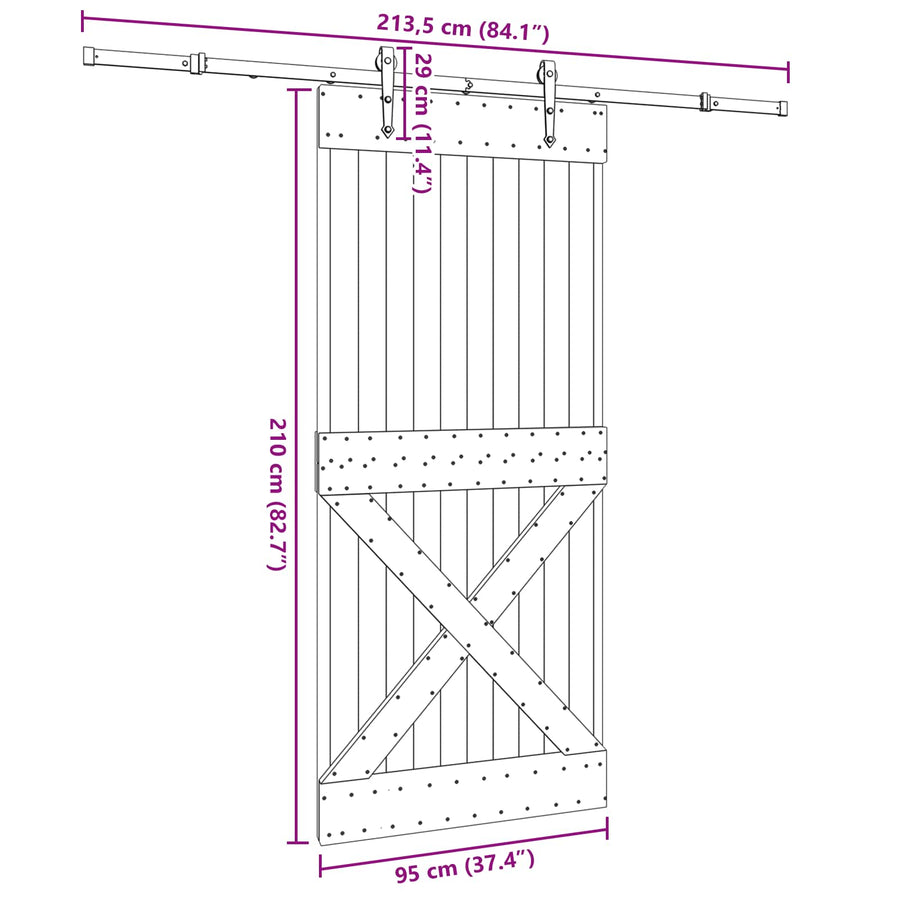 Schuifdeur NARVIK Naturel en Zwart 95 x 210 cm (213,5 cm)