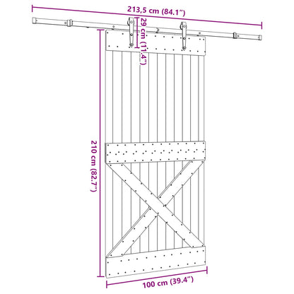 Schuifdeur NARVIK Naturel en Zwart 100 x 210 cm (213,5 cm)