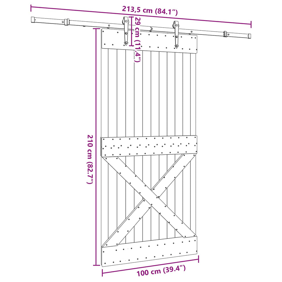 Schuifdeur NARVIK Naturel en Zwart 100 x 210 cm (213,5 cm)