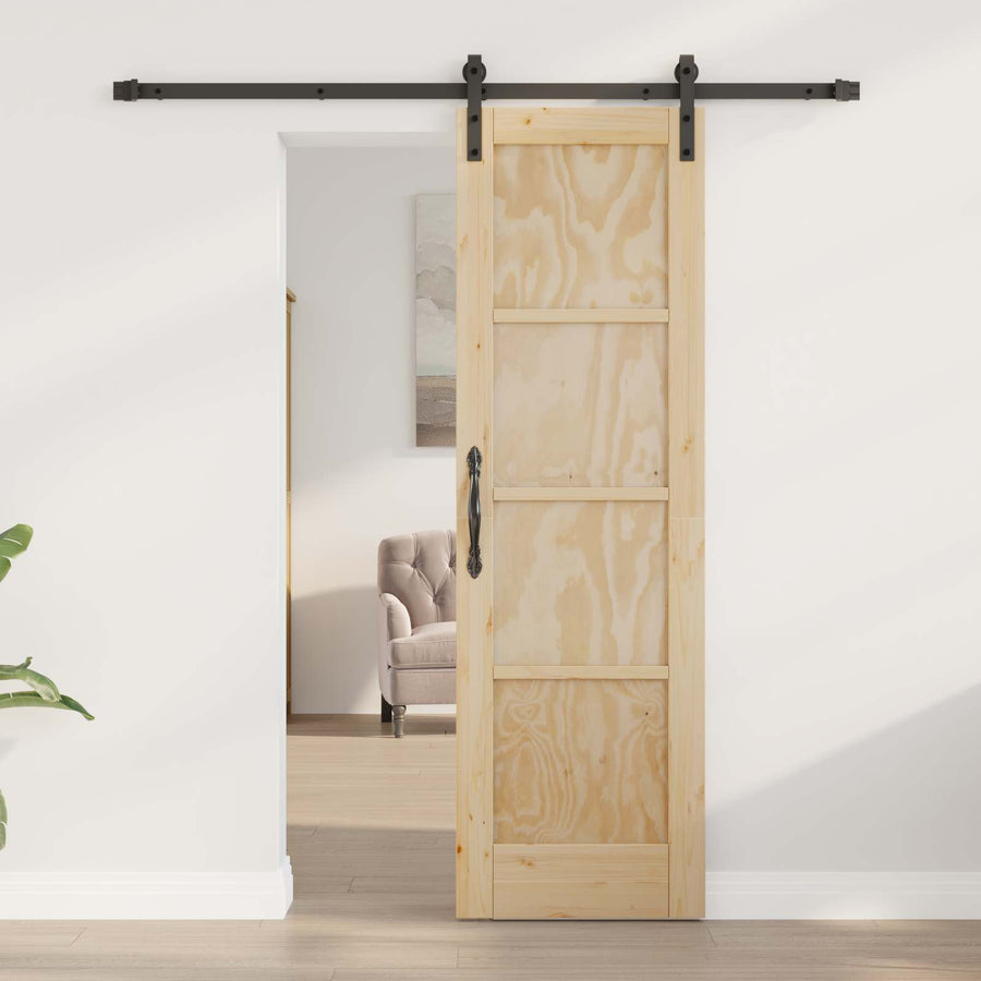 Schuifdeur Naturel en Zwart 61 x 198,5 cm Massief grenenhout