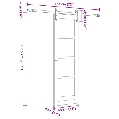 Schuifdeur Naturel en Zwart 61 x 198,5 cm Massief grenenhout