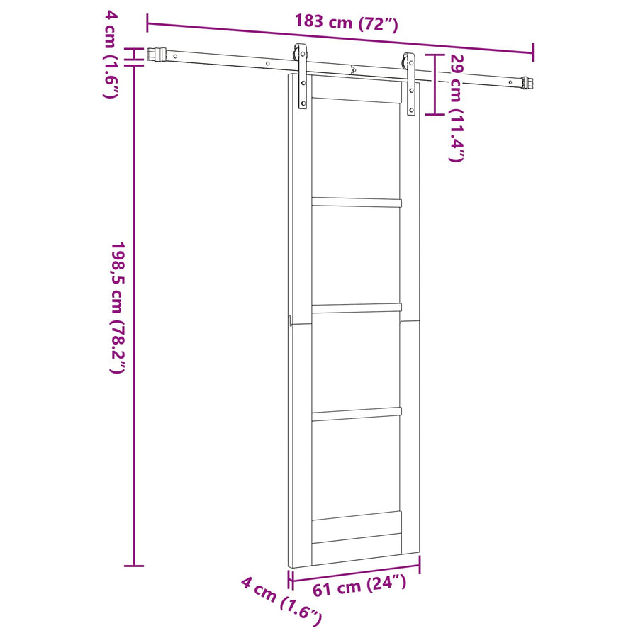 Schuifdeur Naturel en Zwart 61 x 198,5 cm Massief grenenhout