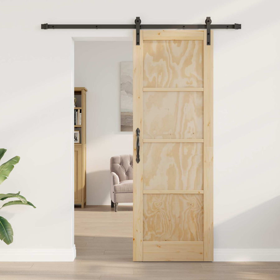 Schuifdeur Naturel en Zwart 73,5 x 211 cm Massief grenenhout