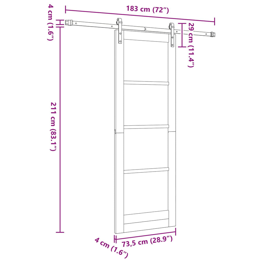 Schuifdeur Naturel en Zwart 73,5 x 211 cm Massief grenenhout