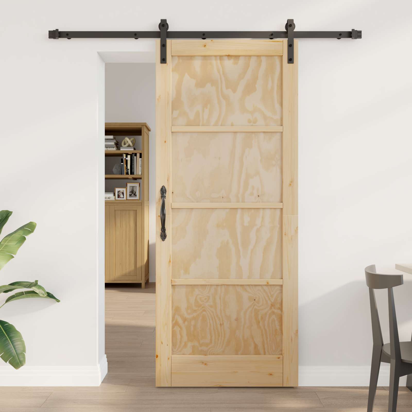 Schuifdeur Naturel en Zwart 83 x 202 cm Massief grenenhout