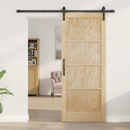 Schuifdeur Naturel en Zwart 83 x 202 cm Massief grenenhout