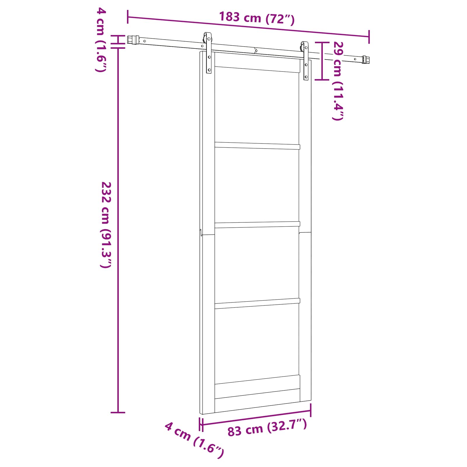 Schuifdeur Wit en zwart 83 x 232 cm Massief grenenhout