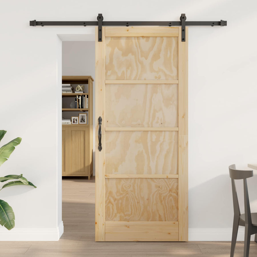 Schuifdeur Naturel en Zwart 86 x 198,5 cm Massief grenenhout