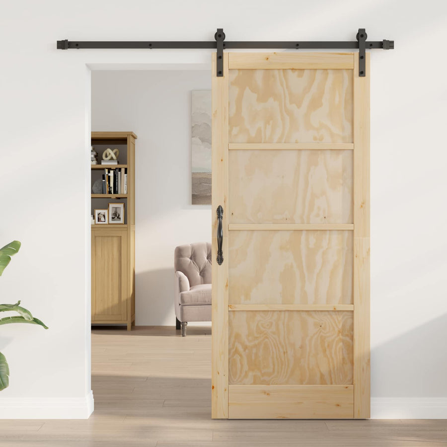 Schuifdeur Naturel en Zwart 86 x 198,5 cm Massief grenenhout