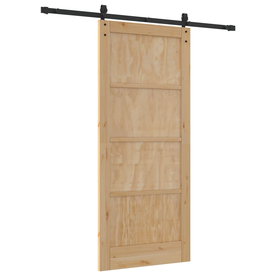 Schuifdeur Naturel en Zwart 86 x 198,5 cm Massief grenenhout