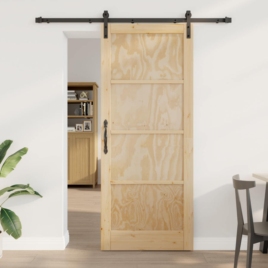 Schuifdeur Naturel en Zwart 86 x 211 cm Massief grenenhout