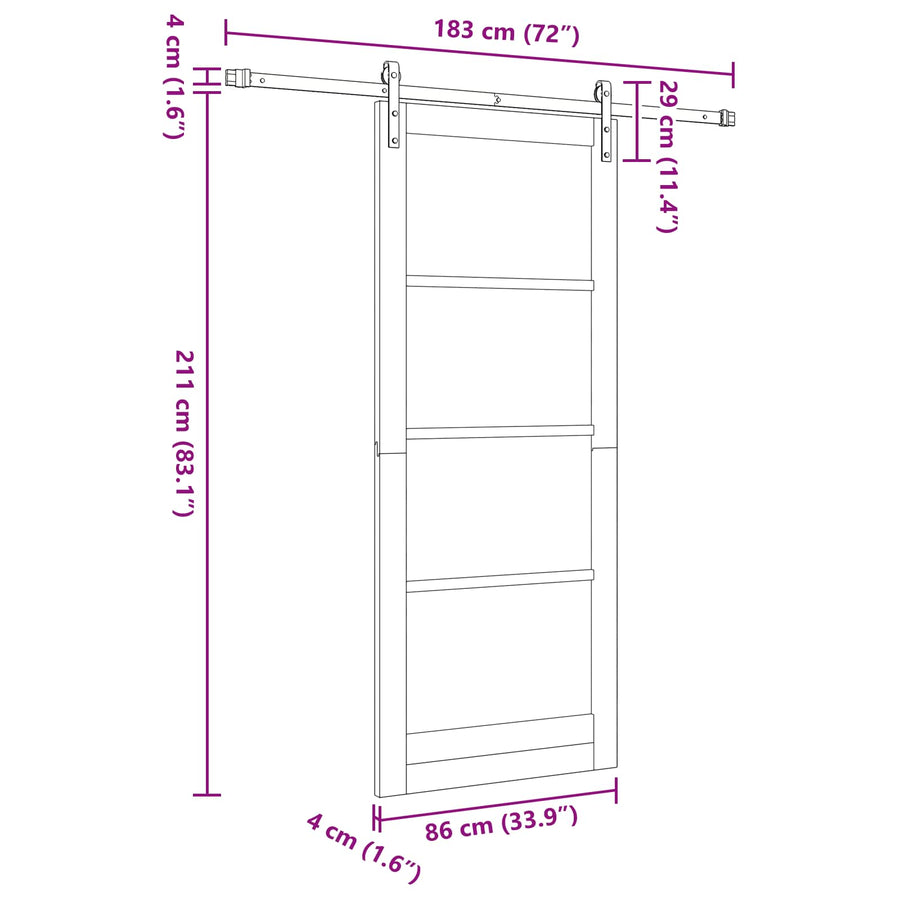 Schuifdeur Naturel en Zwart 86 x 211 cm Massief grenenhout