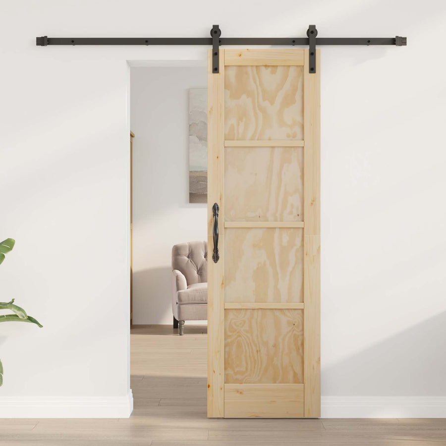 Schuifdeur Naturel en Zwart 61 x 198,5 cm Massief grenenhout