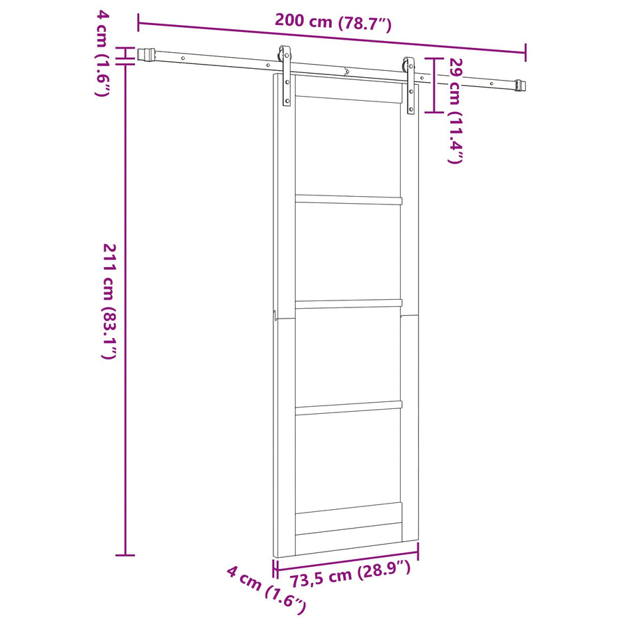 Schuifdeur Naturel en Zwart 73,5 x 211 cm Massief grenenhout