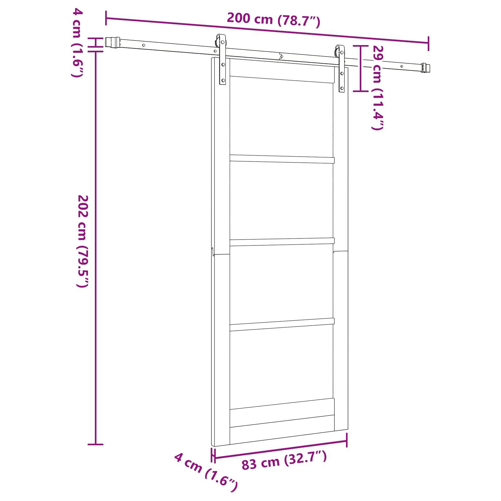 Schuifdeur Wit en zwart 83 x 202 cm Massief grenenhout