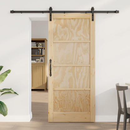 Schuifdeur Naturel en Zwart 86 x 198,5 cm Massief grenenhout