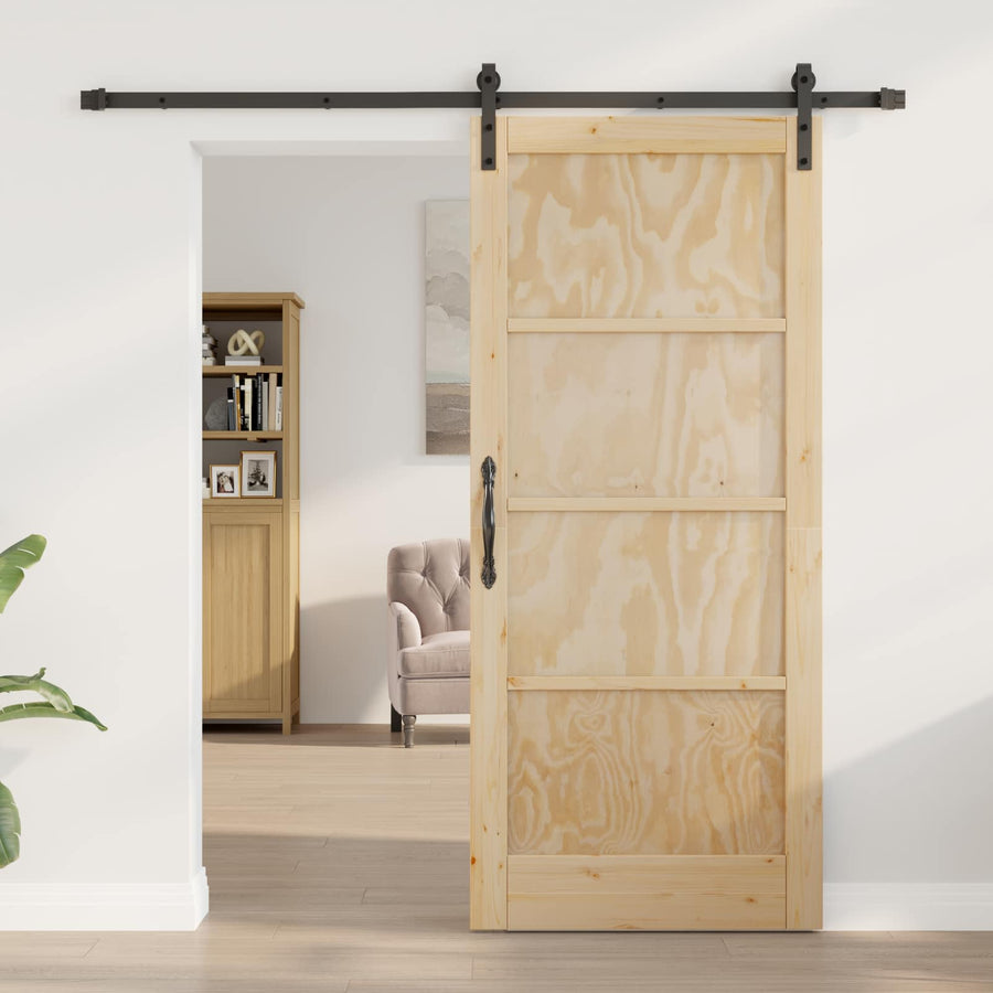 Schuifdeur Naturel en Zwart 86 x 198,5 cm Massief grenenhout