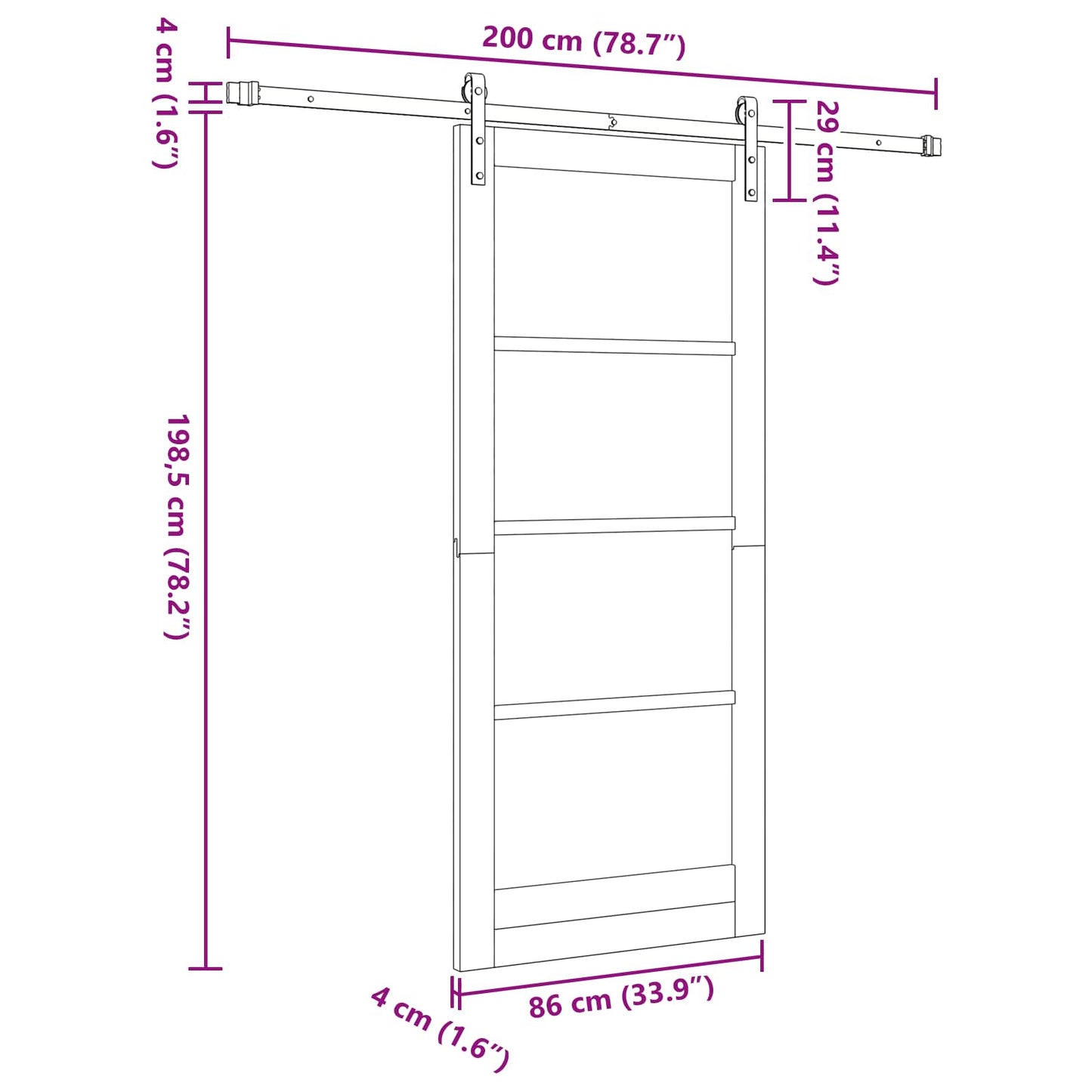 Schuifdeur Naturel en Zwart 86 x 198,5 cm Massief grenenhout