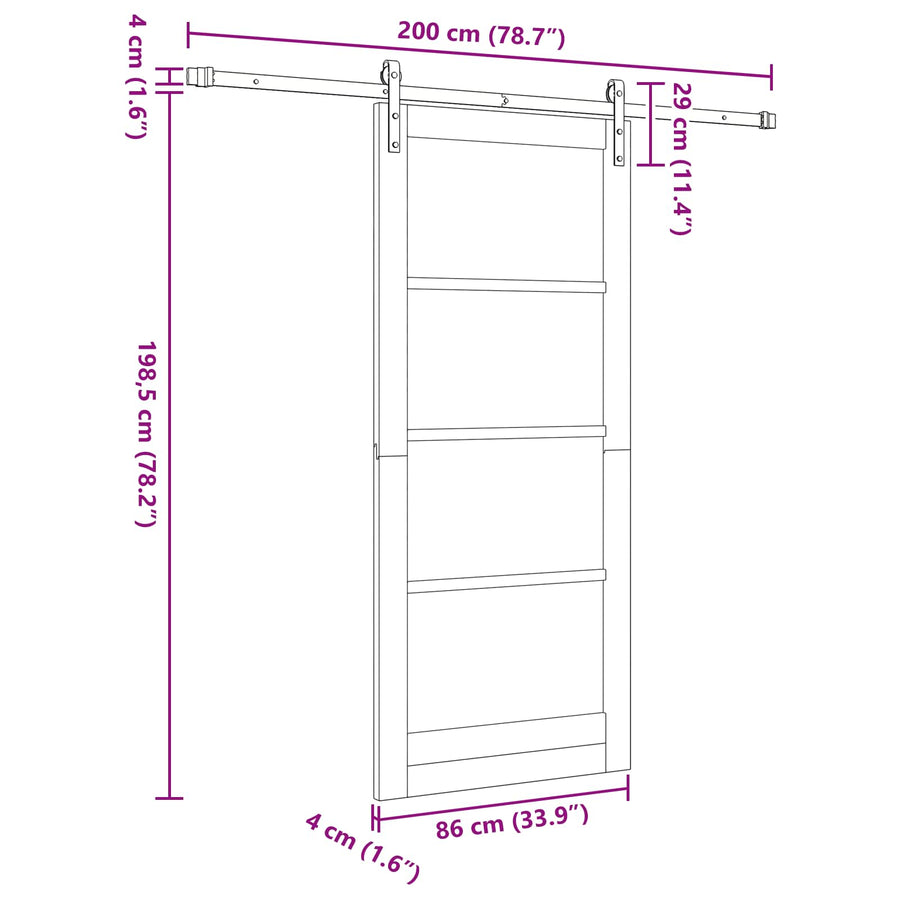 Schuifdeur Naturel en Zwart 86 x 198,5 cm Massief grenenhout