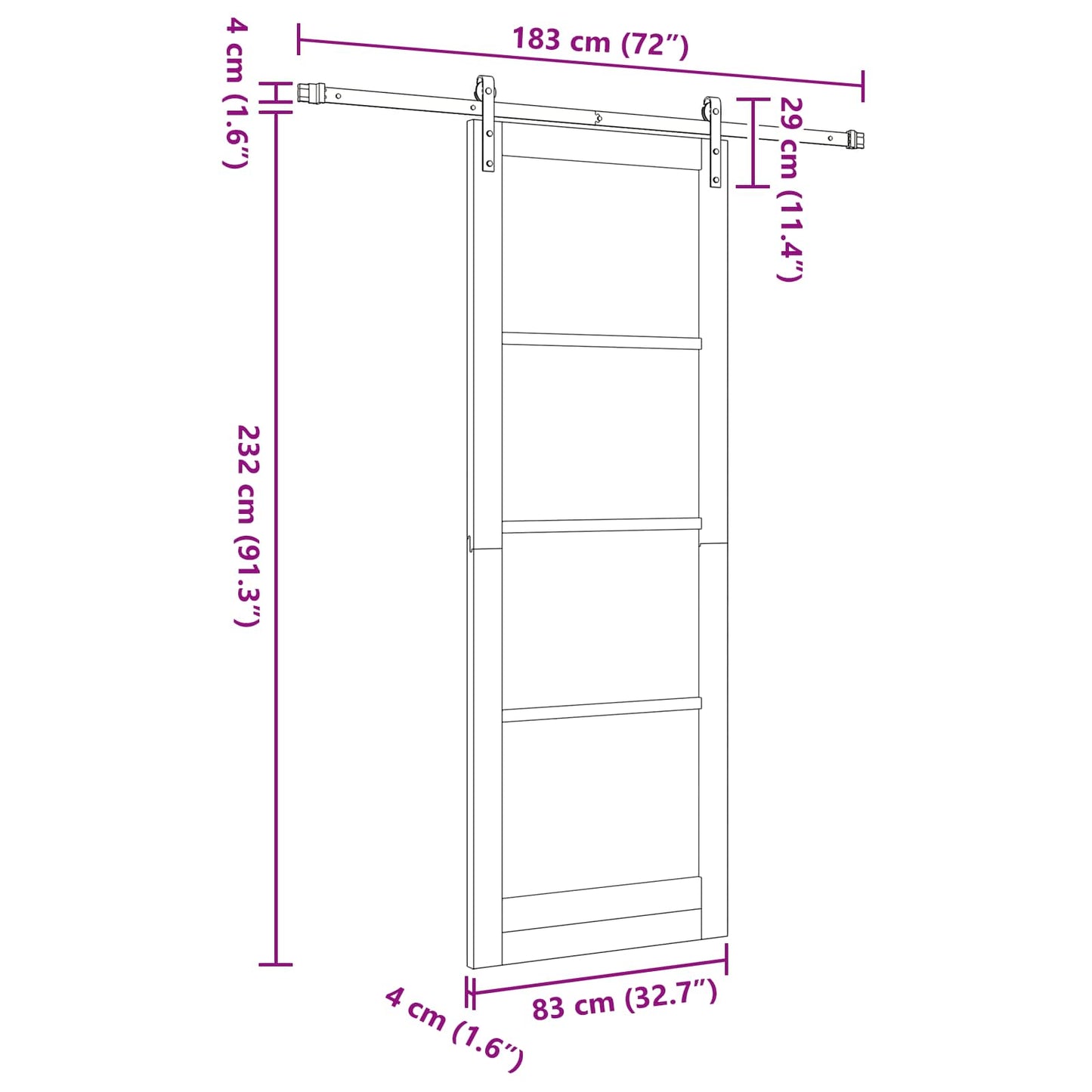 Schuifdeur Wit 83 x 232 cm Massief grenenhout