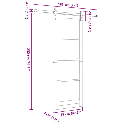 Schuifdeur Wit 83 x 232 cm Massief grenenhout