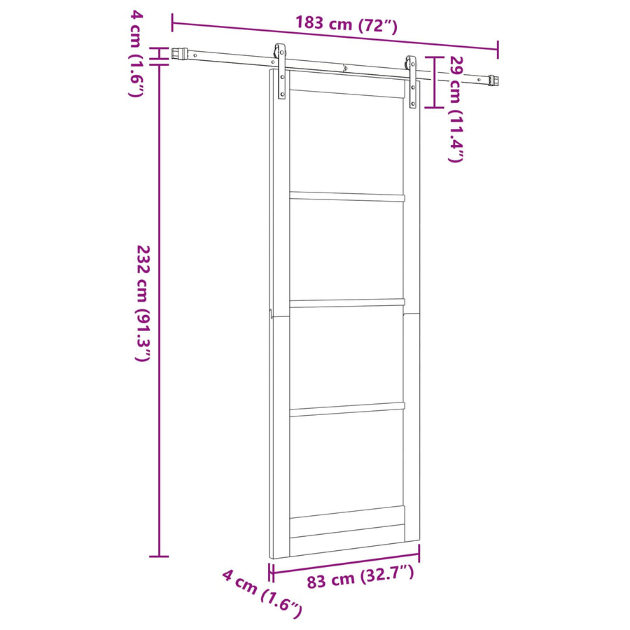 Schuifdeur Wit 83 x 232 cm Massief grenenhout