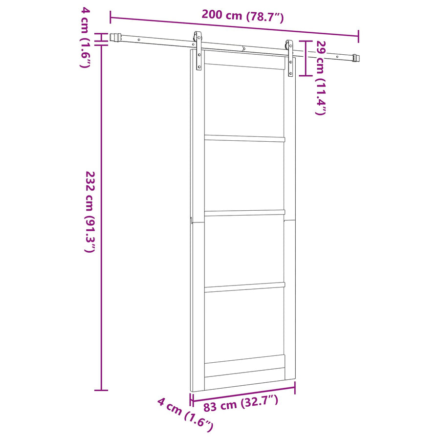 Schuifdeur Wit 83 x 232 cm Massief grenenhout