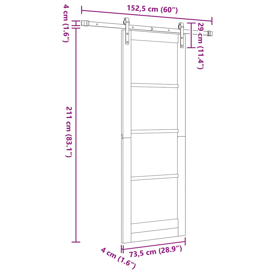 Schuifdeur Naturel 73,5 x 211 cm Massief grenenhout