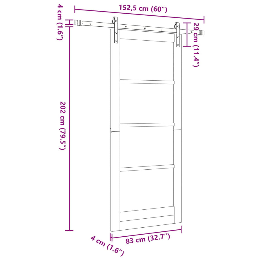 Schuifdeur Wit 83 x 202 cm Massief grenenhout