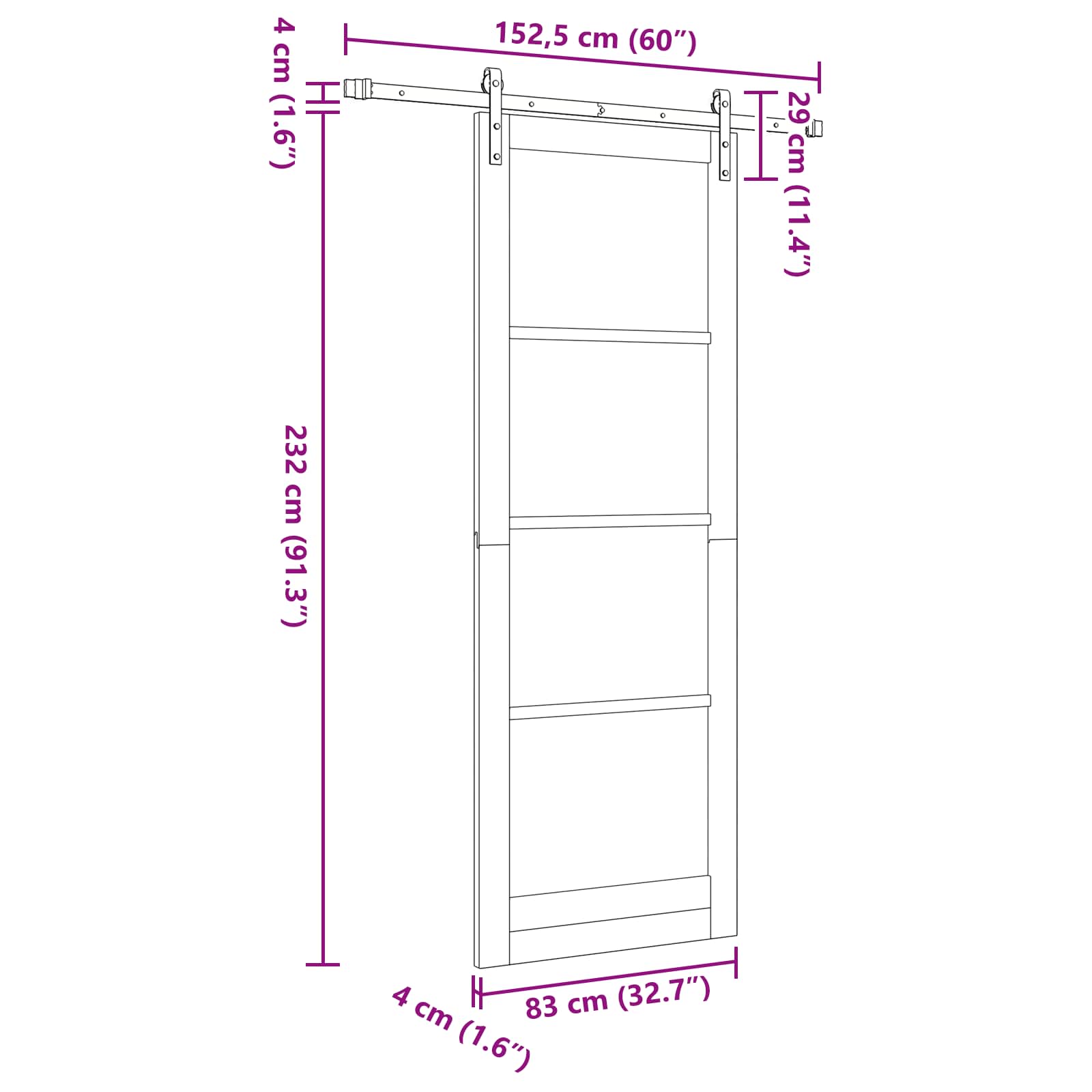 Schuifdeur Naturel 83 x 232 cm Massief grenenhout