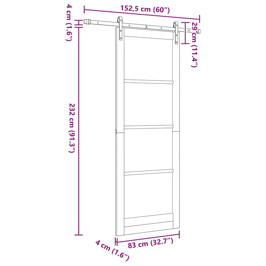 Schuifdeur Wit 83 x 232 cm Massief grenenhout