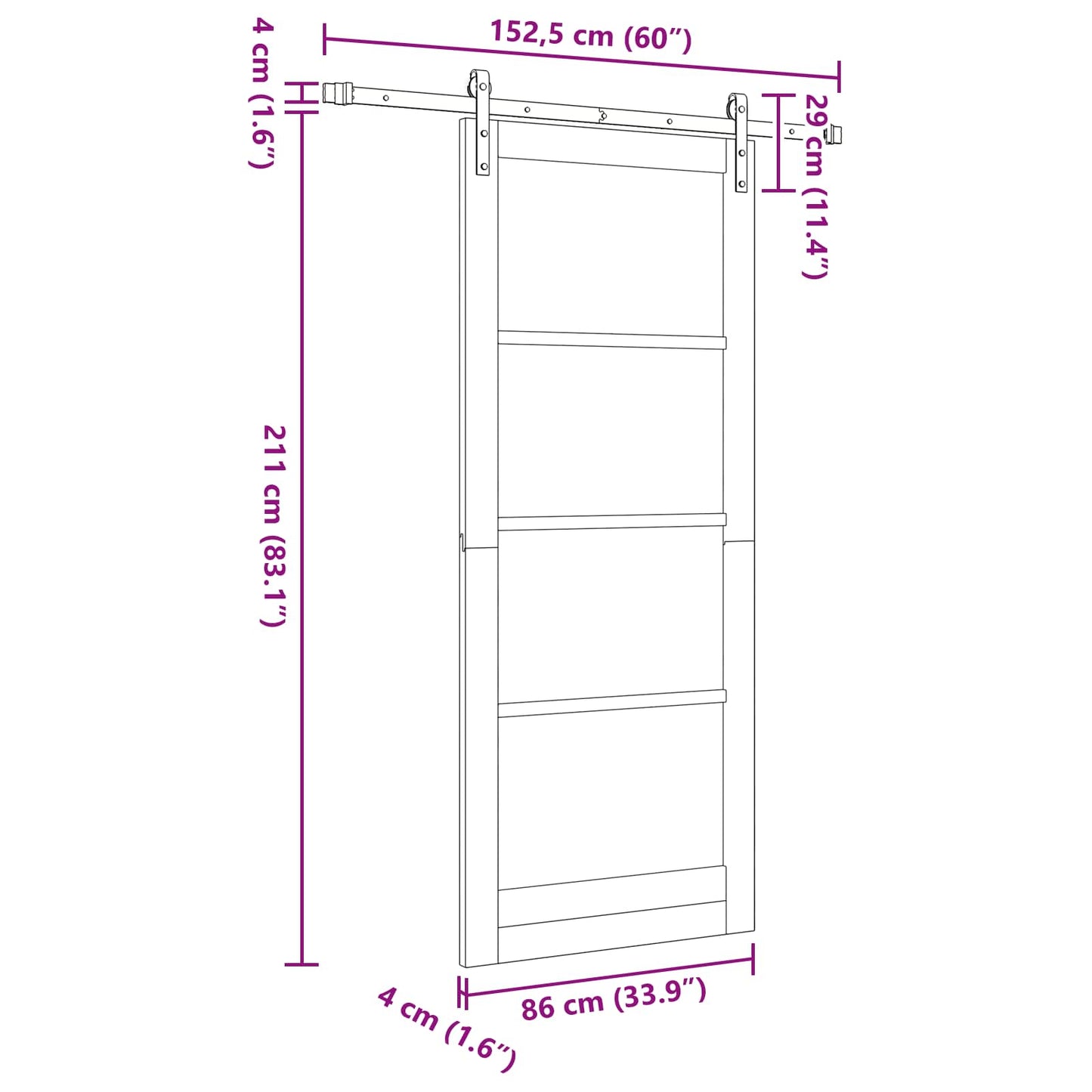 Schuifdeur Naturel 86 x 211 cm Massief grenenhout