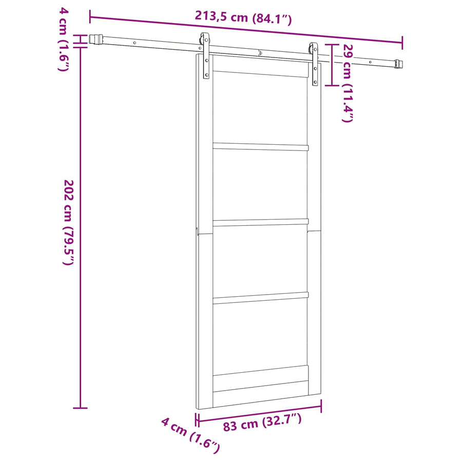 Schuifdeur Wit 83 x 202 cm Massief grenenhout