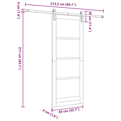 Schuifdeur Wit 83 x 232 cm Massief grenenhout