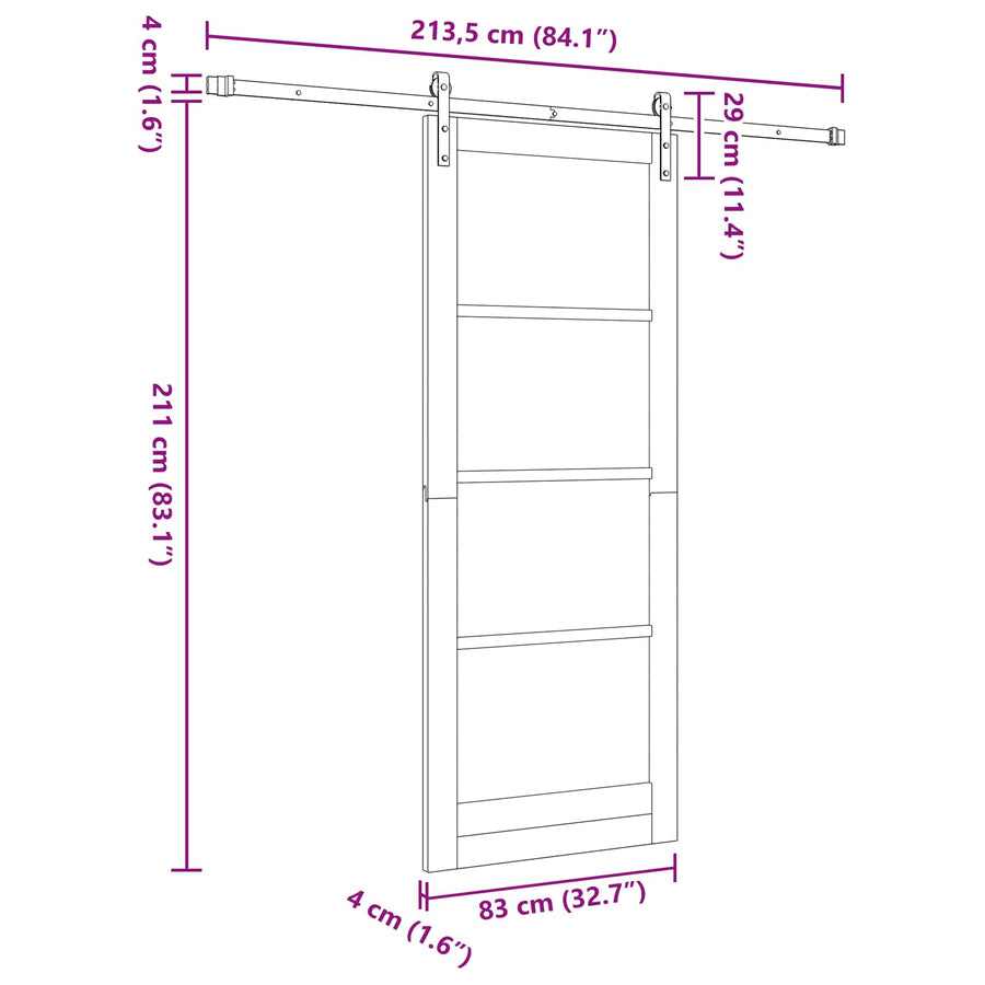 Schuifdeur Wit 83 x 232 cm Massief grenenhout