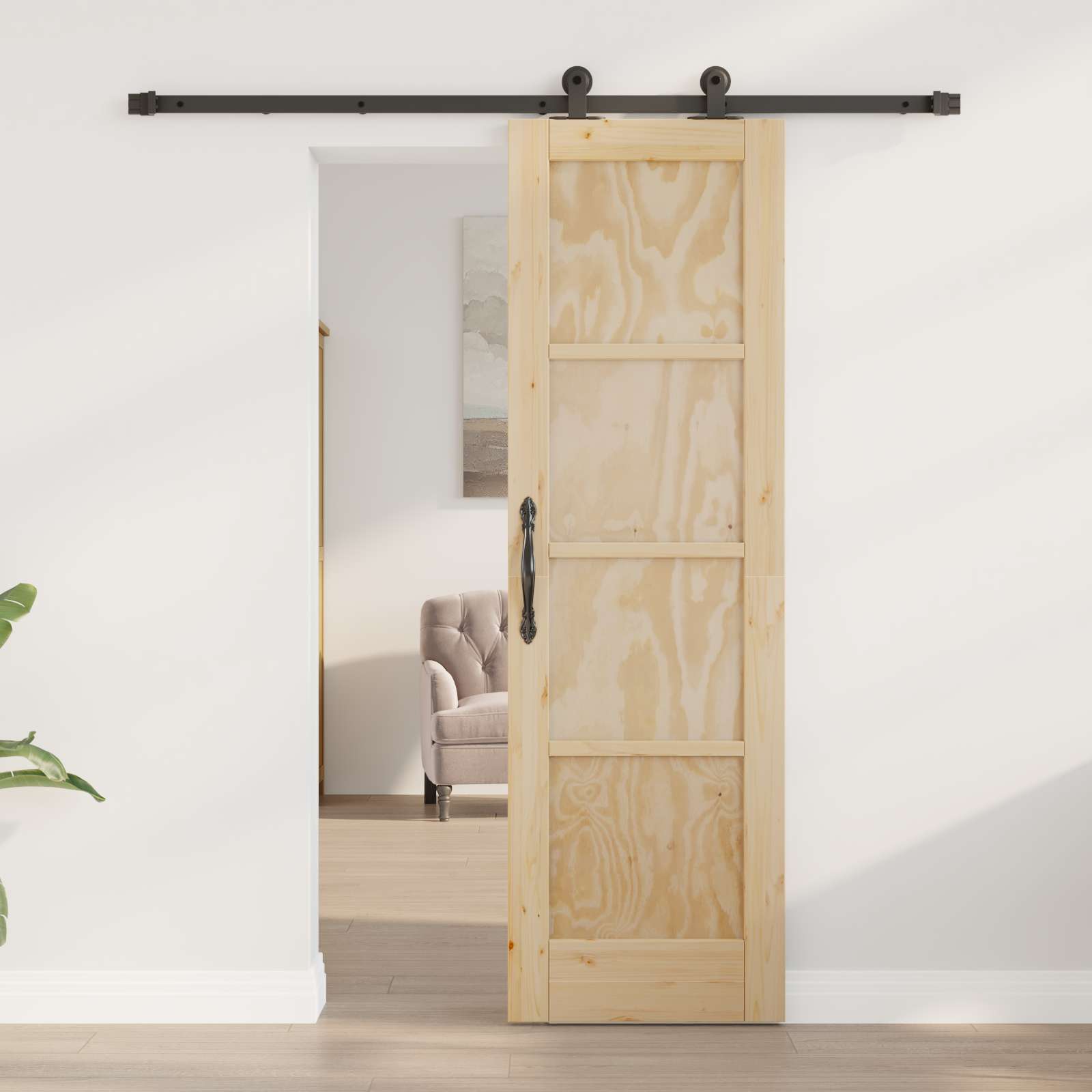 Schuifdeur Naturel en Zwart 61 x 198,5 cm Massief grenenhout