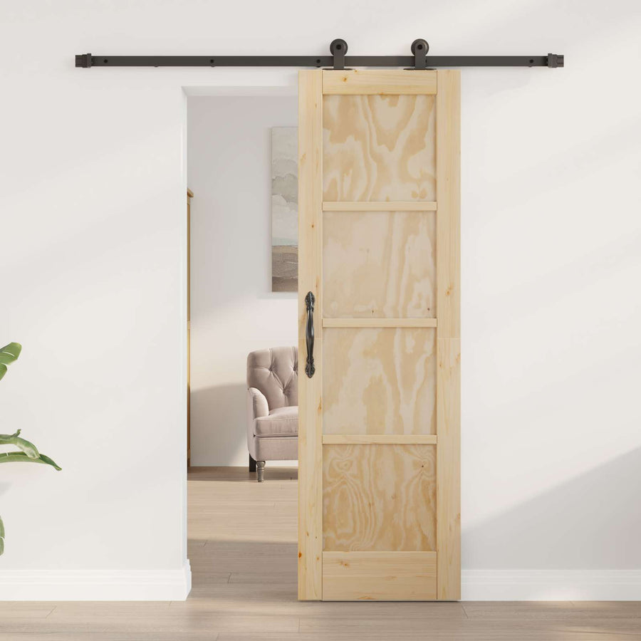 Schuifdeur Naturel en Zwart 61 x 198,5 cm Massief grenenhout
