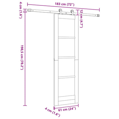 Schuifdeur Naturel en Zwart 61 x 198,5 cm Massief grenenhout