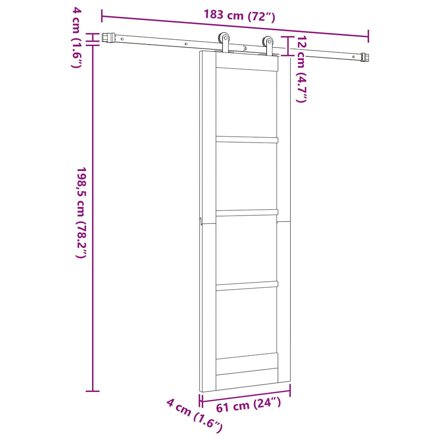 Schuifdeur Naturel en Zwart 61 x 198,5 cm Massief grenenhout