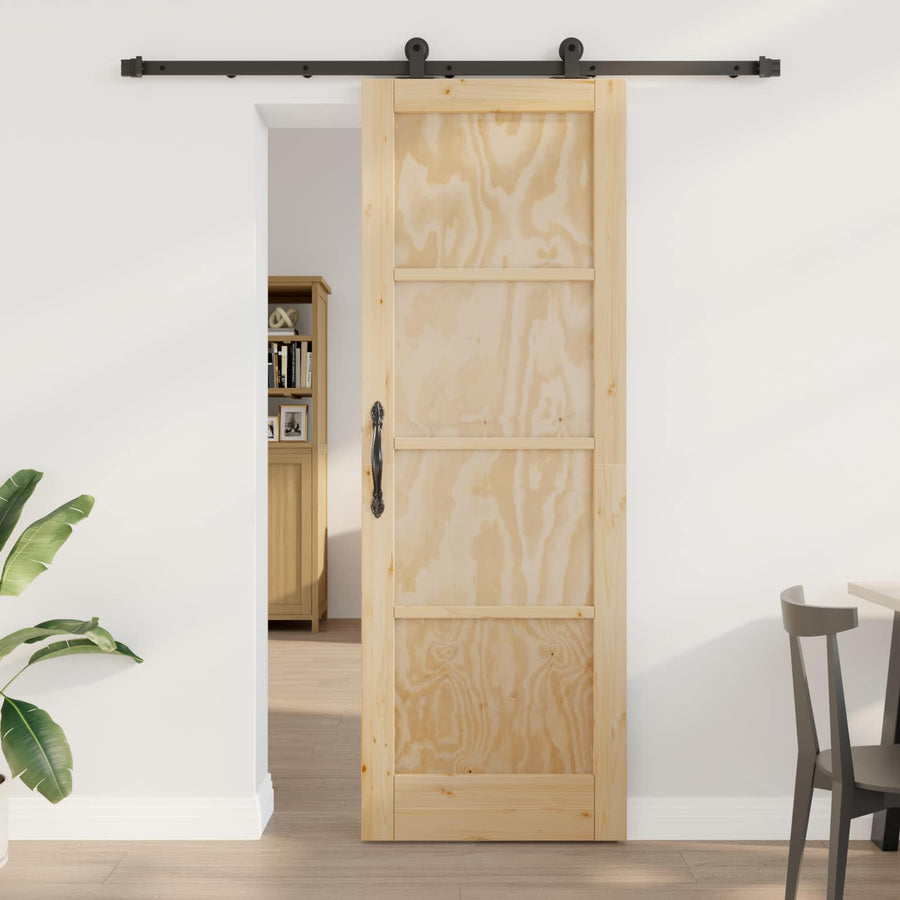 Schuifdeur Naturel en Zwart 73,5 x 211 cm Massief grenenhout