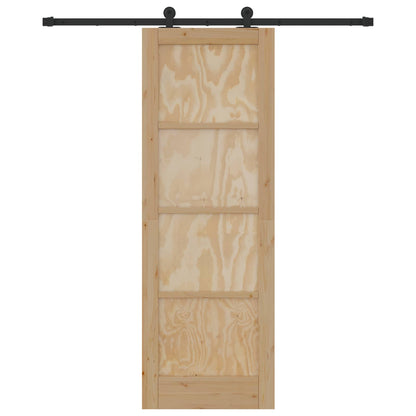 Schuifdeur Naturel en Zwart 73,5 x 211 cm Massief grenenhout