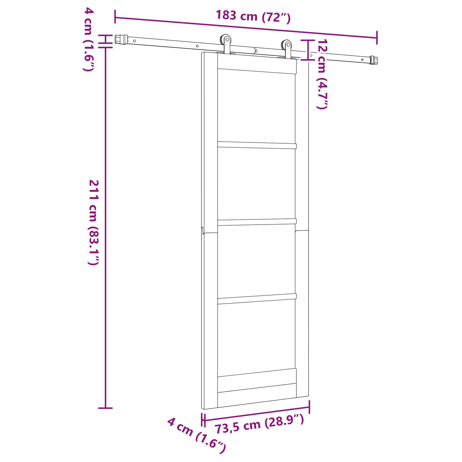 Schuifdeur Naturel en Zwart 73,5 x 211 cm Massief grenenhout